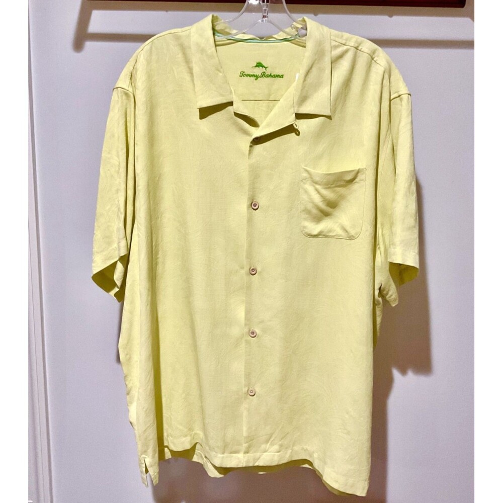 Tommy Bahama 3XL XXXL 100% Silk Camp Shirt Yellow Green Jacquard NWT